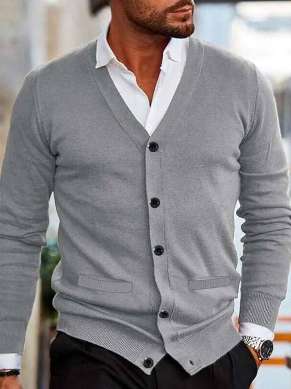 Stylish Men's V-Neck Slim Fit Long Sleeve Cardigan for Casual Spring Outings - MENLL